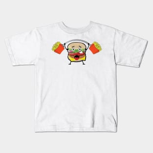 Funny Burger Character - Weightlifter Kids T-Shirt